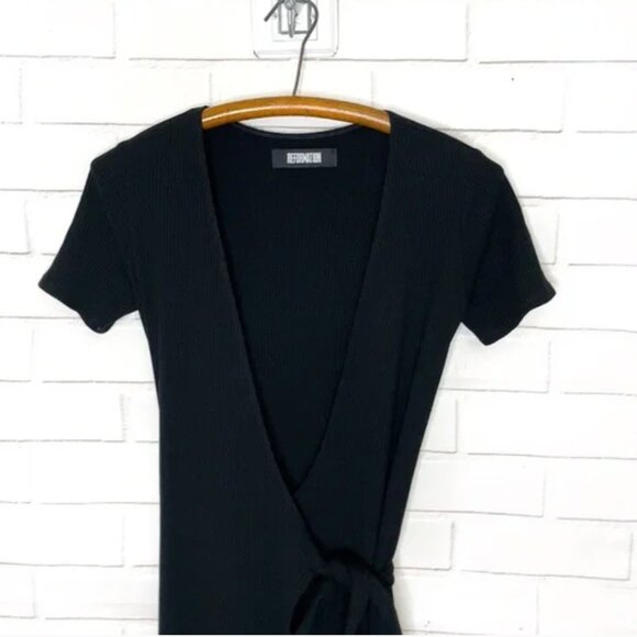 REFORMATION Black Knit Wrap Dress - Picture 4 of 8